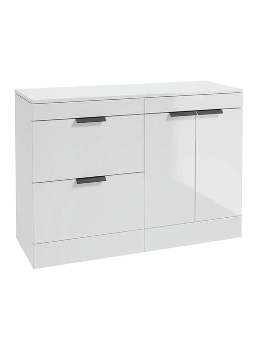 Sonas Stockholm Floorstanding 120Cm Two Drawer/Two Door Countertop Vanity Unit | Gloss White | Matt Black Handle | UF1371