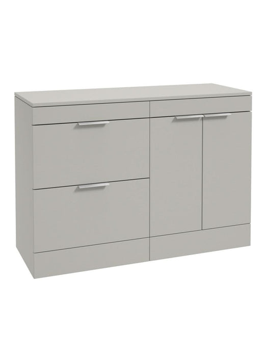 Sonas Stockholm Floorstanding 120Cm Two Drawer/Two Door Countertop Vanity Unit | Matt Arctic Grey | Brushed Chrome Handle | UF1388