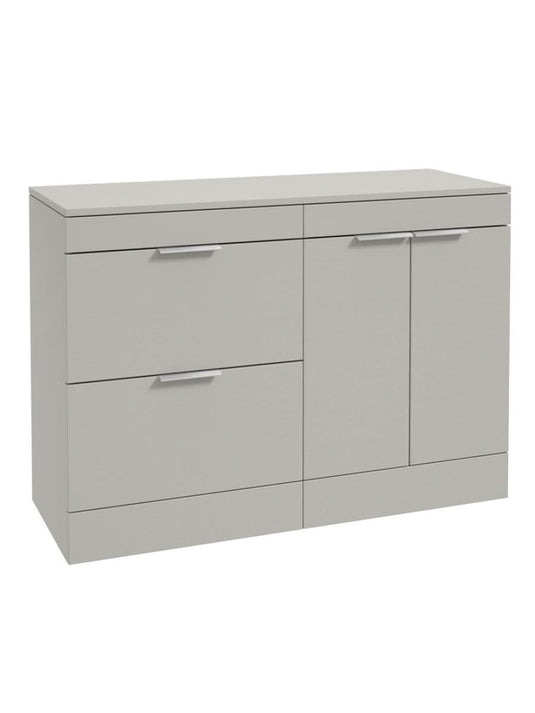 Sonas Stockholm Floorstanding 120Cm Two Drawer/Two Door Countertop Vanity Unit | Matt Arctic Grey | Brushed Chrome Handle | UF1388