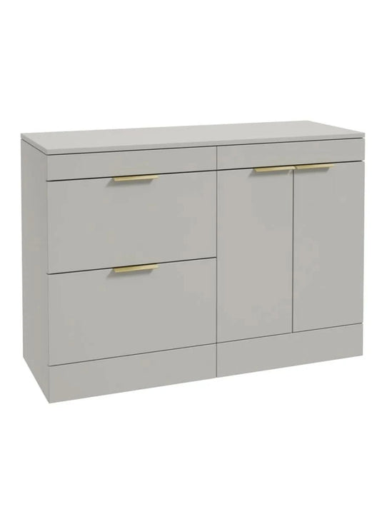 Sonas Stockholm Floorstanding 120Cm Two Drawer/Two Door Countertop Vanity Unit | Matt Arctic Grey | Brushed Gold Handle | UF1390