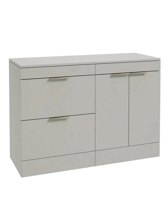 Sonas Stockholm Floorstanding 120Cm Two Drawer/Two Door Countertop Vanity Unit | Matt Arctic Grey | Brushed Nickel Handle | UF1672