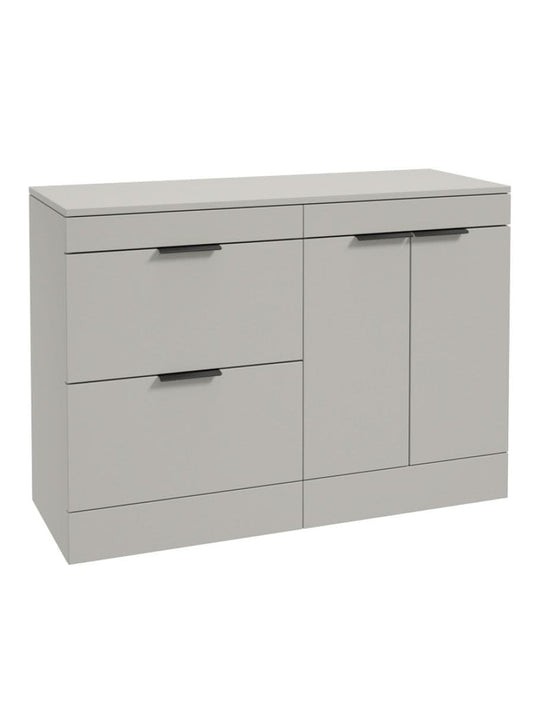 Sonas Stockholm Floorstanding 120Cm Two Drawer/Two Door Countertop Vanity Unit | Matt Arctic Grey | Matt Black Handle | UF1389