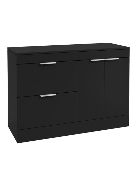 Sonas Stockholm Floorstanding 120Cm Two Drawer/Two Door Countertop Vanity Unit | Matt Black | Brushed Chrome Handle | UF1373