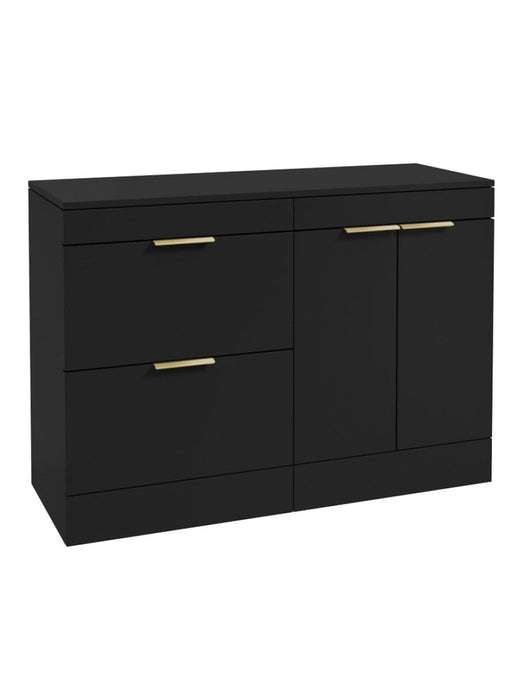 Sonas Stockholm Floorstanding 120Cm Two Drawer/Two Door Countertop Vanity Unit | Matt Black | Brushed Gold Handle | UF1375