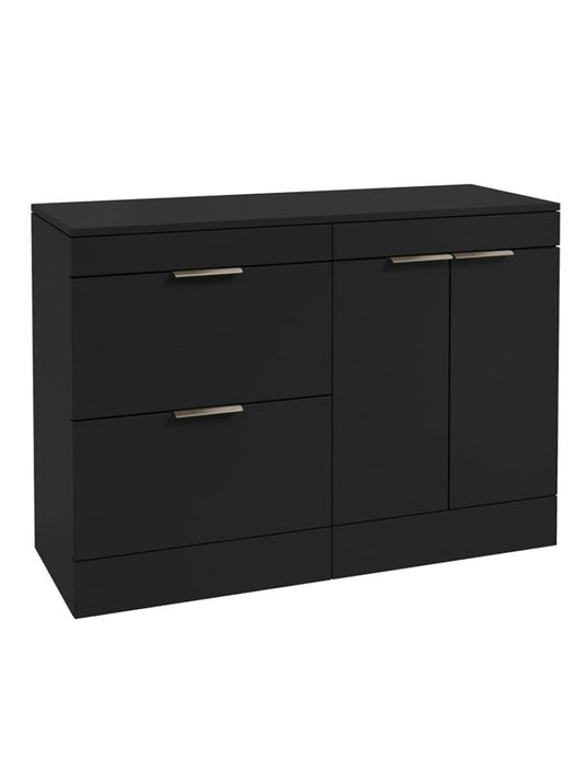 Sonas Stockholm Floorstanding 120Cm Two Drawer/Two Door Countertop Vanity Unit | Matt Black | Brushed Nickel Handle | UF1667