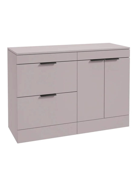 Sonas Stockholm Floorstanding 120Cm Two Drawer/Two Door Countertop Vanity Unit | Matt Cashmere Pink | Matt Black Handle | UF1377