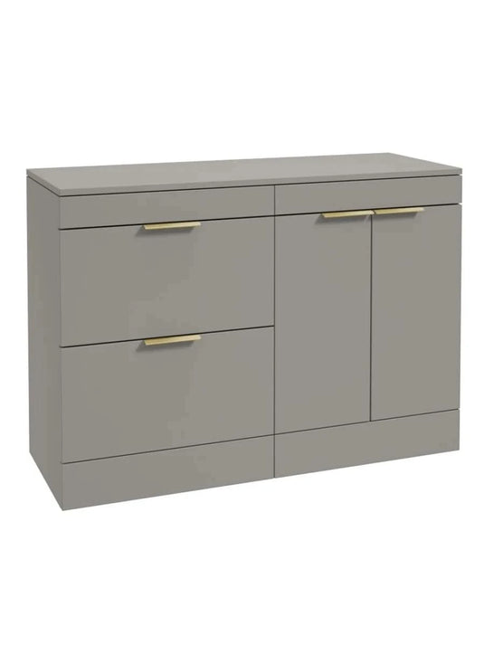 Sonas Stockholm Floorstanding 120Cm Two Drawer/Two Door Countertop Vanity Unit | Matt Khaki | Brushed Gold Handle | UF1387