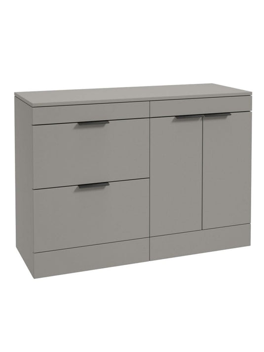 Sonas Stockholm Floorstanding 120Cm Two Drawer/Two Door Countertop Vanity Unit | Matt Khaki | Matt Black Handle | UF1386