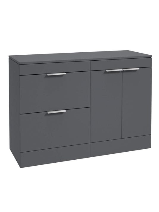 Sonas Stockholm Floorstanding 120Cm Two Drawer/Two Door Countertop Vanity Unit | Matt Midnight Grey | Brushed Chrome Handle | UF1391