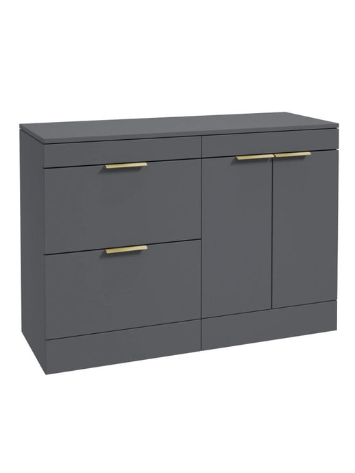 Sonas Stockholm Floorstanding 120Cm Two Drawer/Two Door Countertop Vanity Unit | Matt Midnight Grey | Brushed Gold Handle | UF1393