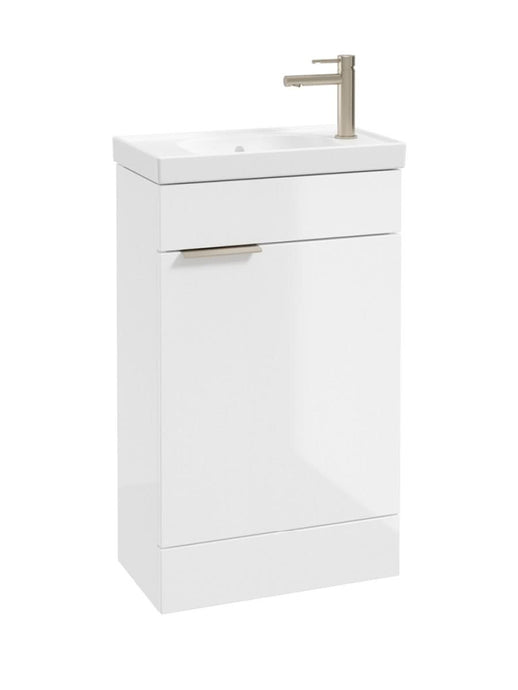 Sonas Stockholm Floorstanding 50Cm Cloakroom Vanity Unit | Gloss White | Brushed Nickel Handle | UF1506