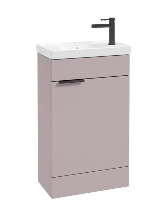 Sonas Stockholm Floorstanding 50Cm Cloakroom Vanity Unit | Matt Cashmere Pink | Matt Black Handle | UF0735
