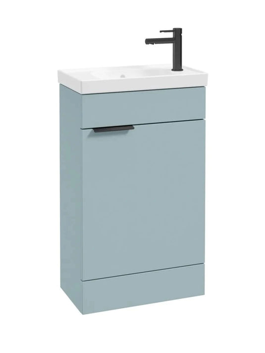 Sonas Stockholm Floorstanding 50Cm Cloakroom Vanity Unit | Matt Morning Sky Blue | Matt Black Handle | UF0738