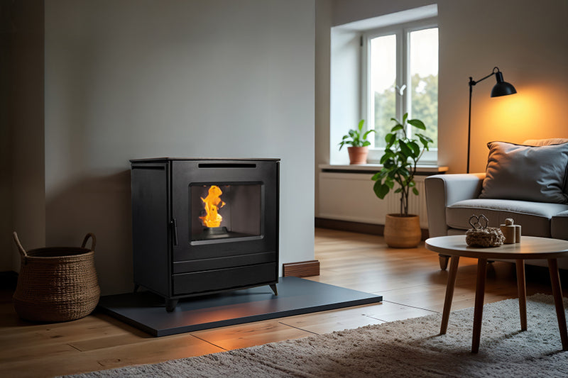 Załaduj obraz do przeglądarki galerii, Elcofire Strata Freestanding Wood Pellet Boiler Stove | 25kW | EFSTP25
