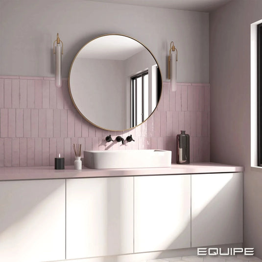 tribeca tile in tea rose, 6x24.6cm in the bathroom