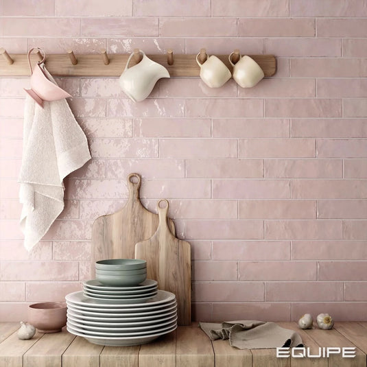 tribeca tile in tea rose, 6x24.6cm, in the kitchen