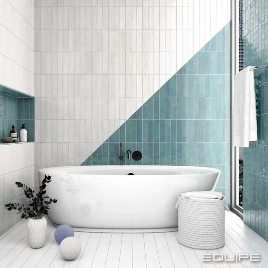 tribeca tile in gypsium white, 6x24.6cm in the bathroom