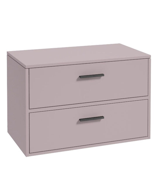 Sonas Finland Wall Hung 80cm Two Drawer Countertop Vanity Unit | Cashmere Pink | Matt Black Handles | UF0566