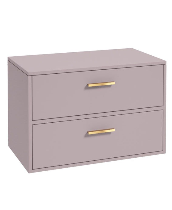 FINLAND Wall Hung 80cm Two Drawer Countertop Unit Matt Cashmere Pink-Gold Handles | UF0567