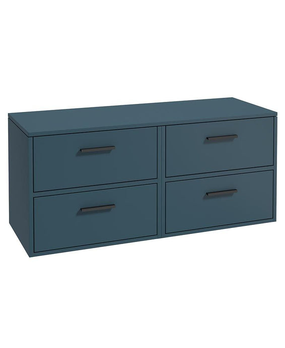 Sonas Finland Wall Hung 120Cm Four Drawer Countertop Vanity Unit | Matt Ocean Blue | Matt Black Handle | UF0948