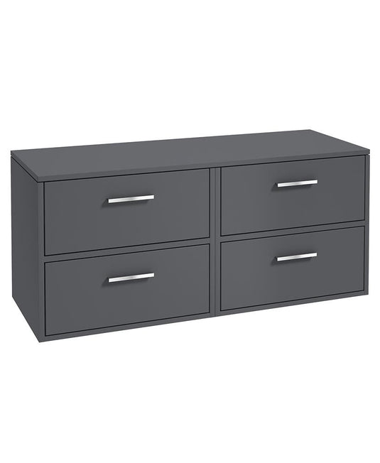 Sonas Finland Wall Hung 120Cm Four Drawer Countertop Vanity Unit | Matt Midnight Grey | Brushed Chrome Handle | UF0956