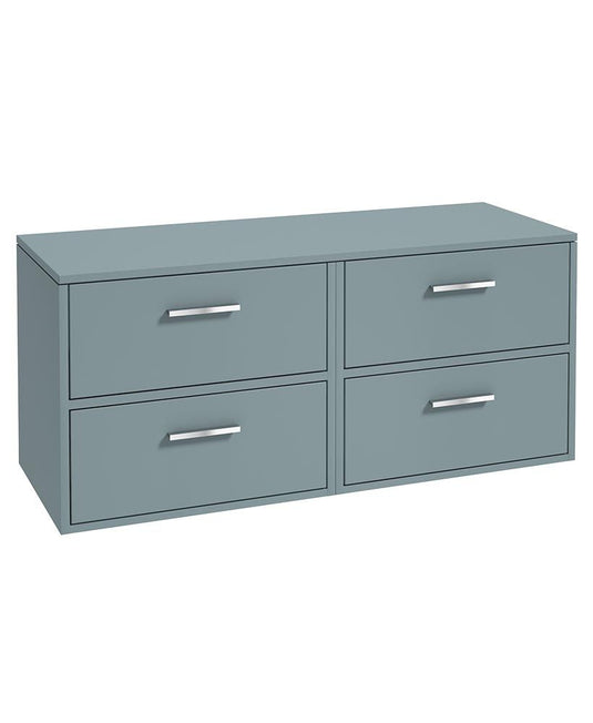 Sonas Finland Wall Hung 120Cm Four Drawer Countertop Vanity Unit | Matt Coral Green | Brushed Chrome Handle | UF0959