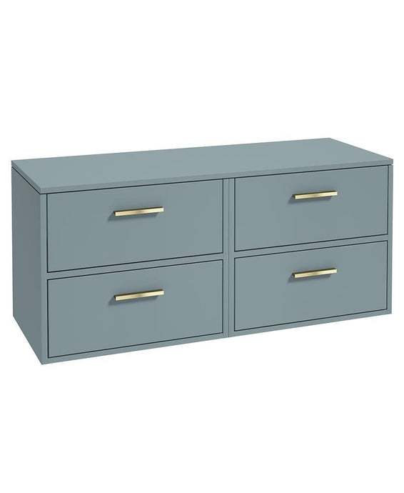 Sonas Finland Wall Hung 120Cm Four Drawer Countertop Vanity Unit | Matt Coral Green | Brushed Gold Handle | UF0961