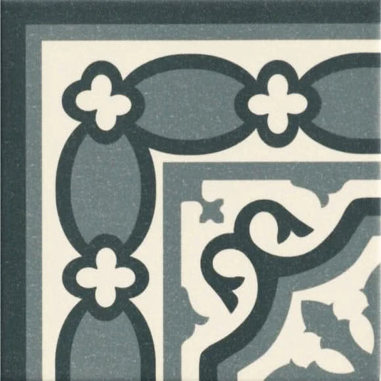 blue victorian florentine corner tile, 20x20cm