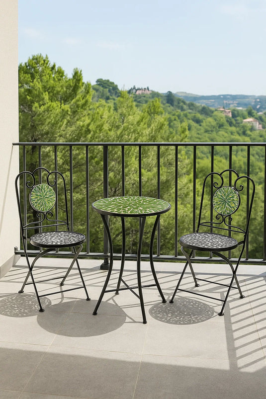 Premier Green Metal Mosaic Leaf Tile Dordogne 2 Seater Bistro Set | FN250481