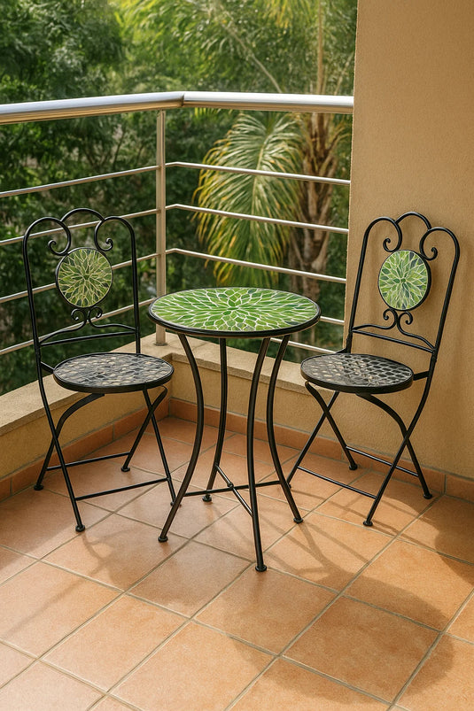 Premier Green Metal Mosaic Leaf Tile Dordogne 2 Seater Bistro Set | FN250481