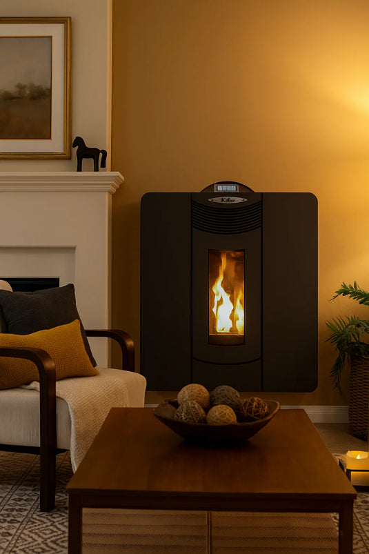 Kalor Quadra 12D Ductable Slim Wood Pellet Stove | Black | 12Kw | QUA-12DB