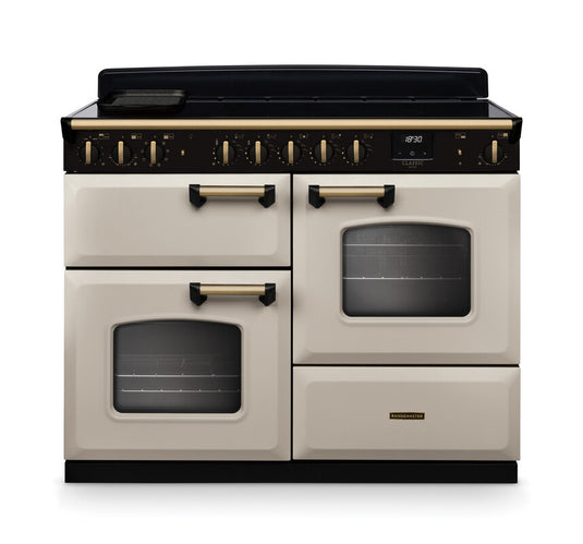 Rangemaster Classic Deluxe Oc 110 Induction Pale Cream with Antique Brass Trim | CLDLO110EIPPCR/AB1
