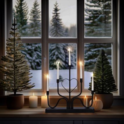 32cm 5L Black Metal Modern Heart Design Candlebridge with Timer | LB254166