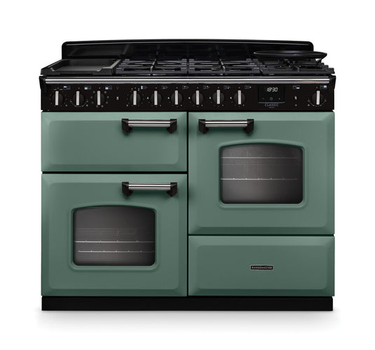 Rangemaster Classic Deluxe Oc 110 Dual Fuel Mineral Green with Chrome Trim | CLDLO110DFPMGR/CM1