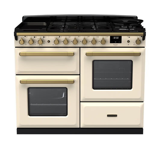 Rangemaster Estel Deluxe 110 Standard Format | Dual Fuel | Pale Cream | Antique Brass Trim | ESDLO110DFPPCR/AB1