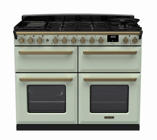 Rangemaster Estel Deluxe 110 Slow Oven | Dual Fuel | Mint | Antique Brass Trim | ESDLB110DFPMNT/AB1