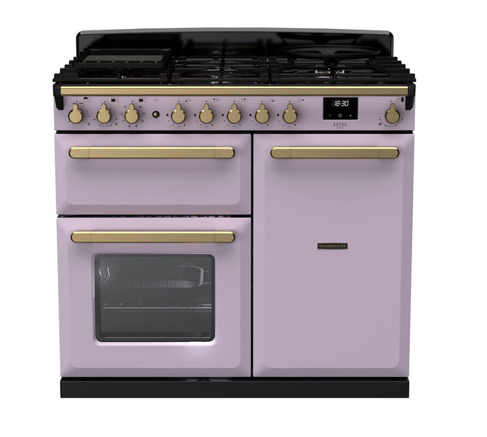 Rangemaster Estel Deluxe 100 | Dual Fuel | Heather | Antique Brass Trim | ESDL100DFPHTH/AB1
