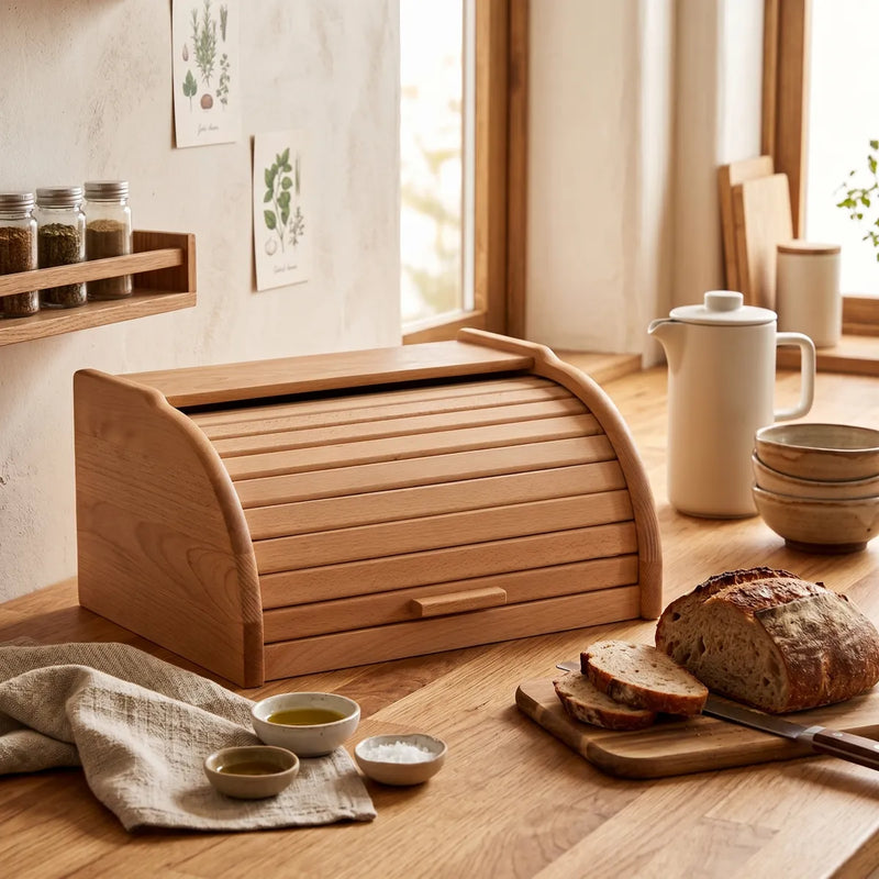 Load image into Gallery viewer, Altom Wooden Bread Box With Shutter | Light Wood | 020601710
