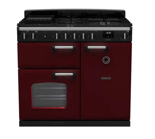 Rangemaster Classic 100 Dual Fuel Bordeaux with Chrome trim | CL100DFPBOR/CM1