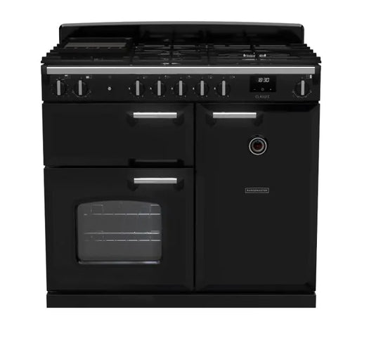 Rangemaster Classic 100 Dual Fuel Black with Chrome Trim | CL100DFPGBL/CM1