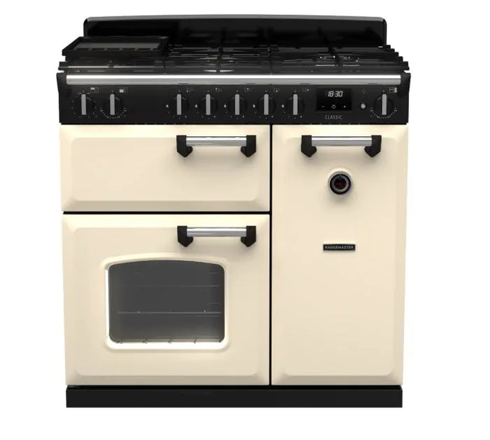 Rangemaster Classic 90cm | Dual Fuel | Pale Cream with Chrome | 14151 GB/IE | CL90DFPPCR/CM1