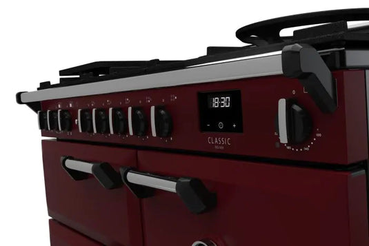 Rangemaster Classic Deluxe 100 Dual Fuel Bordeaux with Chrome Trim | CLDL100DFPBOR/CM1