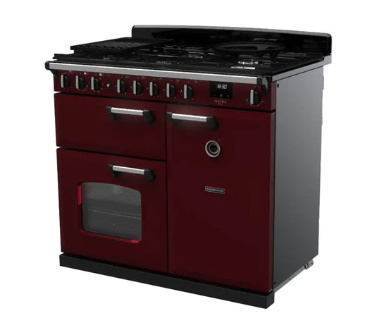 Rangemaster Classic Deluxe 100 Dual Fuel Bordeaux with Chrome Trim | CLDL100DFPBOR/CM1
