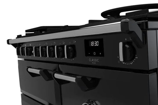 Rangemaster Classic Deluxe 100 Dual Fuel Black with Chrome Trim | CLDL100DFPGBL/CM1
