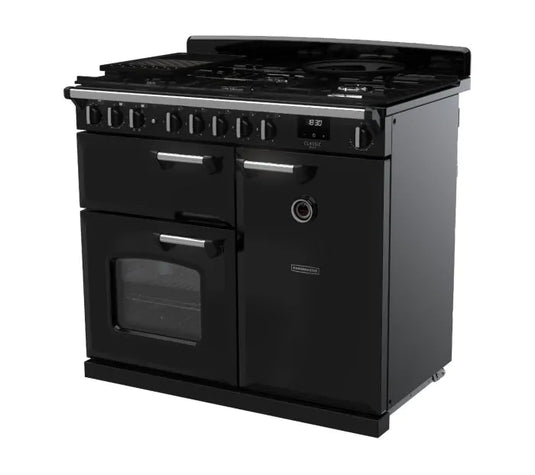 Rangemaster Classic Deluxe 100 Dual Fuel Black with Chrome Trim | CLDL100DFPGBL/CM1