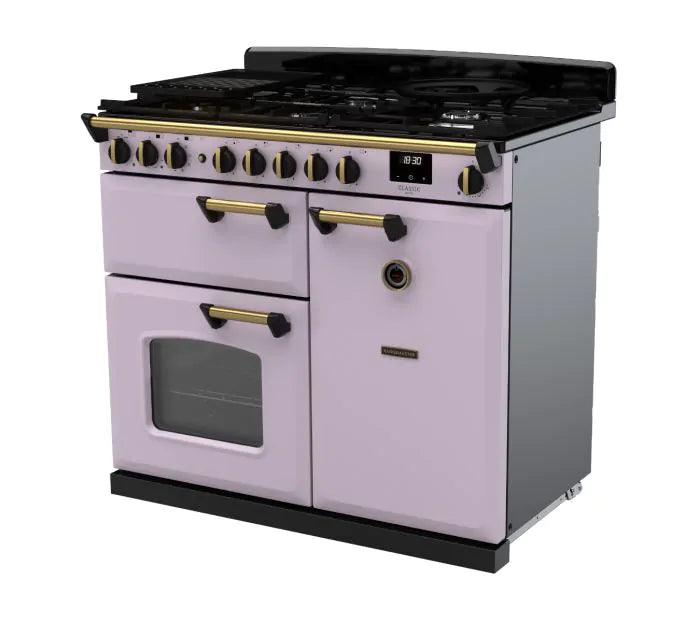 Załaduj obraz do przeglądarki galerii, Rangemaster Classic Deluxe 100 Dual Fuel Heather with Antique Brass Trim | CLDL100DFPHTH/AB1
