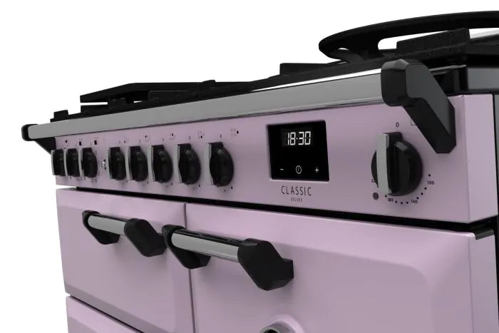 Załaduj obraz do przeglądarki galerii, Rangemaster Classic Deluxe 100 Dual Fuel Heather with Chrome Trim | CLDL100DFPHTH/CM1
