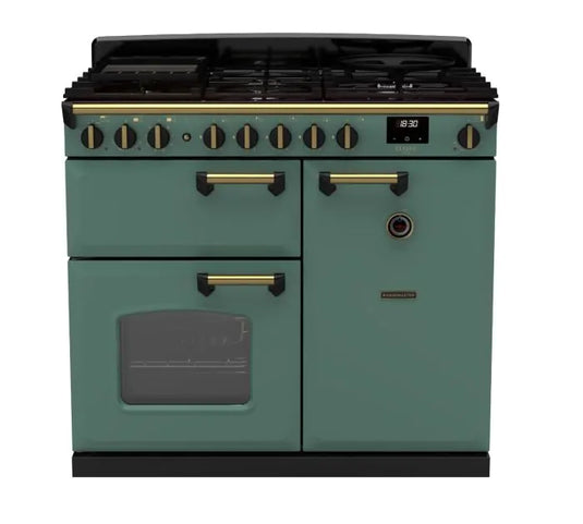 Rangemaster Classic Deluxe 100 Dual Fuel Mineral Green with Antique Brass Trim | CLDL100DFPMGR/AB1