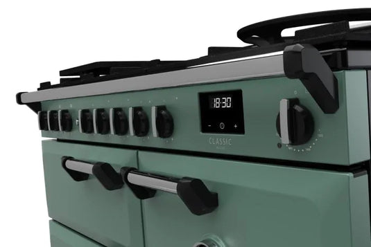 Rangemaster Classic Deluxe 100 Dual Fuel Mineral Green with Chrome Trim | CLDL100DFPMGR/CM1
