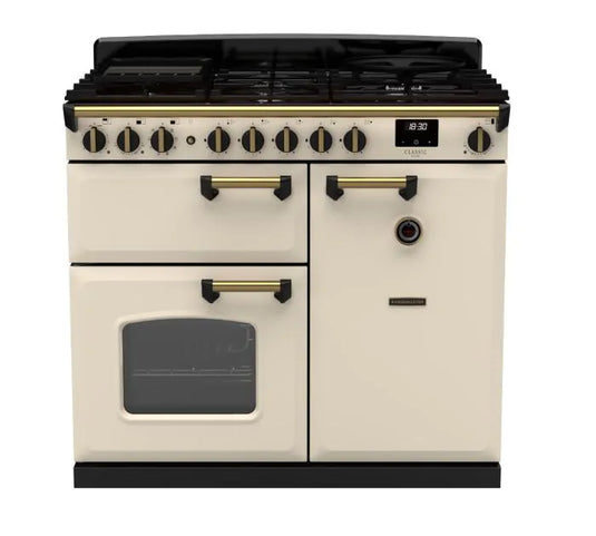 Rangemaster Classic Deluxe 100 Dual Fuel Pale Cream with Antique Brass Trim | CLDL100DFPPCR/AB1